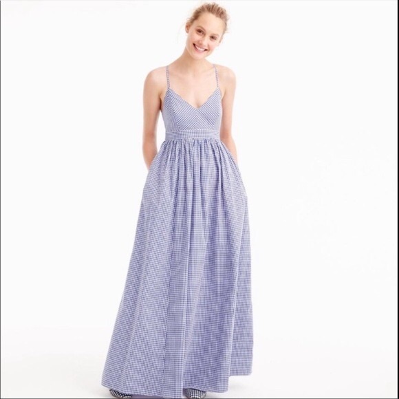 blue gingham maxi dress